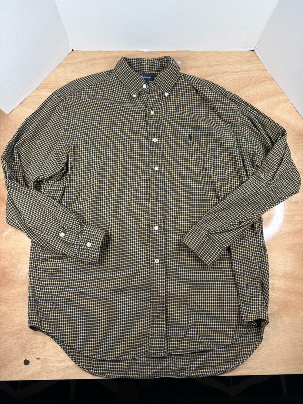 Ralph Lauren BLAIRE Shirt Mens XL Black Tan Check Button Down Cotton